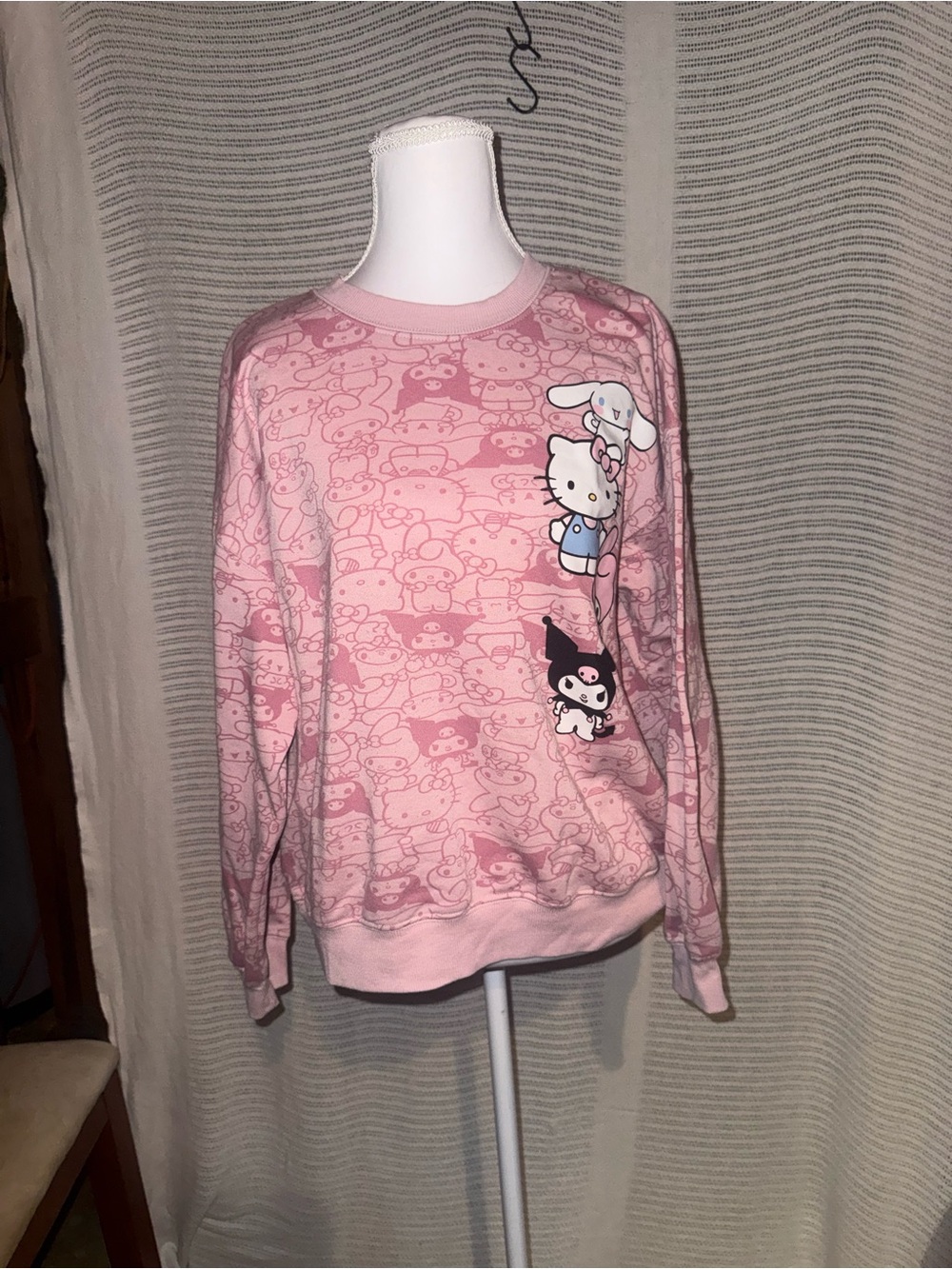 Hello Kitty Pink All-Over Character Crewneck Sweater